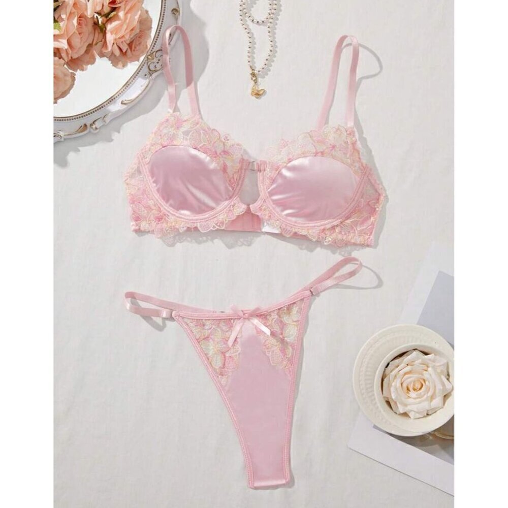 Baby Pink Embroidered Romantic Lingerie Set